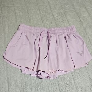 Light Lilac Women's Athletic Skirt-Shorts with Drawstring